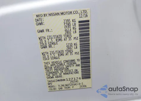 2017 Nissan Murano Platinum from USA, damaged, VIN 5N1AZ2MH8HN127174